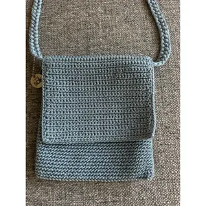 The Sak Light Blue Crochet Crossbody Bag Small Flap Braided Strap Boho Purse EUC thumbnail 5