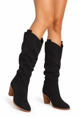 Mi.iM Womens Black Faux Suede Over The Knee Block Heel Boots Size 9 Pointed Toe thumbnail 1