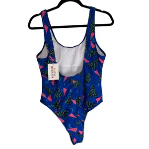 MIAULIA Geometric Print One Piece Swimsuit Royal‎ Blue Pink Teal Women's Size L thumbnail 5