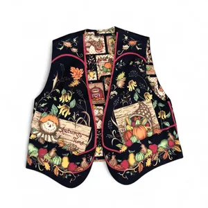 Vintage 90s Reversible Handmade Pumpkin Halloween Fall Vest Too Shirt Jacket Sleeveless Measurement in pics thumbnail 1
