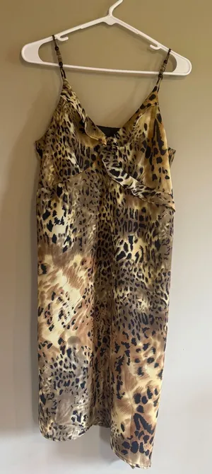 Kathie Lee Collection Leopard Print Slip Dress Midi‎ Asymmetrical Hem Small 4/6 thumbnail 1