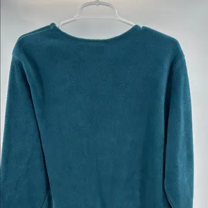 Croft & Barrow Teal button front fleece Sweater L scarecrow fall embroidered thumbnail 3