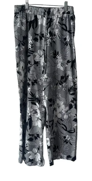 Anthropologie Monteau M Linen Blend Floral Black White Wide Leg Pants Coastal‎ Lightweight thumbnail 1