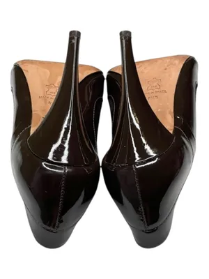 BCBG MaxAzria 𑁍 Shiny Patent Leather + Satin Pumps Carved Heels 𑁍 Cocoa 8.5 𑁍 thumbnail 11