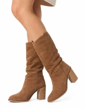 MiiM Womens Tan Faux Suede Slouchy Knee High Block Heel Boots Size 9 thumbnail 1