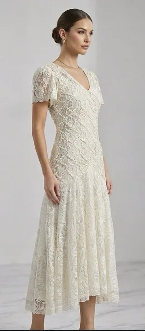 Vintage Lace Dress Size 12 Cream Ribbon Sequin Victorian‎ Romantic Delicate thumbnail 1