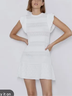Zara crochet mesh white dress thumbnail 1