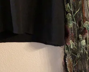 Black Crop Top with Floral Embroidered Statement Sleeves thumbnail 3