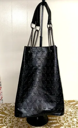 Handbag/Purse Black w/embossed Skulls/ Chain Straps - Great Condition thumbnail 1
