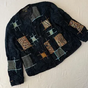 Alex Kin Vintage Patchwork‎ Animal Print Jacket Black Missy Large Art to Wear thumbnail 12