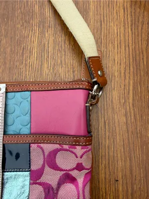 Coach Patchwork Crossbody Bag Multicolor Signature Canvas Leather Pink thumbnail 5