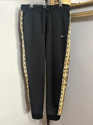 Nike Large Tape Logo Open Hem Track Pants BV3470-011 Black Metallic Gold thumbnail 2