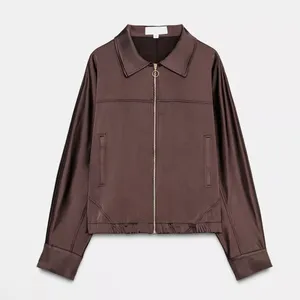 Zara NWT brown satin collared jacket thumbnail 10