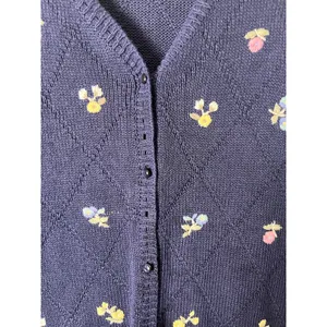 Vintage Navy Floral Embroidered Sweater Vest Cottagecore Cozy Chic Grandmacore S thumbnail 2