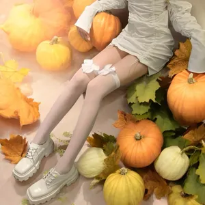 White Bow Thin Light‎ Smooth Over The Knee Socks Women's Stockings One Size thumbnail 4