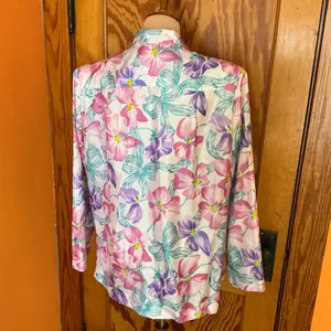 Vintage 80s 90s Floral Blazer Pastel Pink Purple Teal Lightweight Jacket Retro thumbnail 10