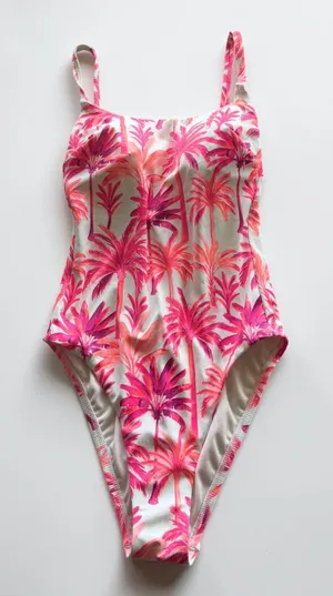 Shade & Shore Pink Palm Tree High Leg Cheeky One Piece Swimsuit‎ Small NWT thumbnail 1