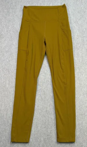 REI Co-op Leggings Womens Small Gold Ribbed Gorpcore Athleisure Hiking Trekking thumbnail 1