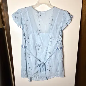 Take Nine Vintage Blouse Womens M Blue Embroidered Satin Trim Fairycore Y2K thumbnail 5