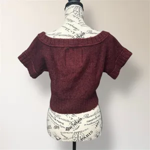 Hollister M Burgundy Wood Blend Off Shoulder Knit‎ Crop Top Short Sleeve Y2K thumbnail 4