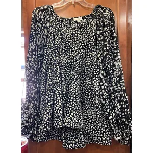 Umgee Women's Dalmation Print Balloon Ruffle SleeveTop Small thumbnail 5