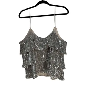 Express Silver Sequin Tiered Camisole V-Neck Spaghetti Strap Tank Top XL 02496 thumbnail 6
