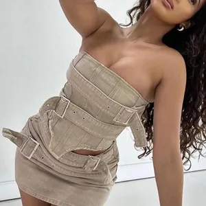 Pretty Little Thing Petite stone washed buckle Corset thumbnail 1