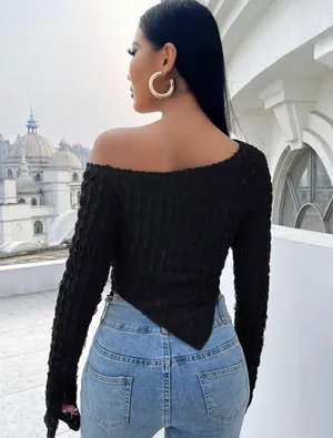 Long Sleeve Asymmetrical Top Black thumbnail 2