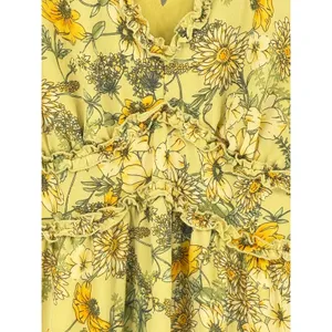 Floral Romantic Prairie Midi Maxi Dress Yellow Green Botanical Ruffle Size Large thumbnail 5