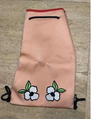 Triangl Neoprene Swim Bag Embroidered Floral Drawstring Orange‎ thumbnail 1