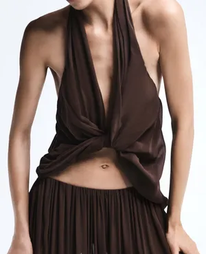 REVOLVE Adela Georgette Silk Top in Brown thumbnail 1