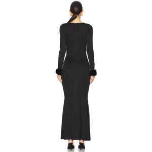 NWT‎ OW Collection Ciara Maxi Dress in Black w Removable Fur Cuffs XS $320 thumbnail 3