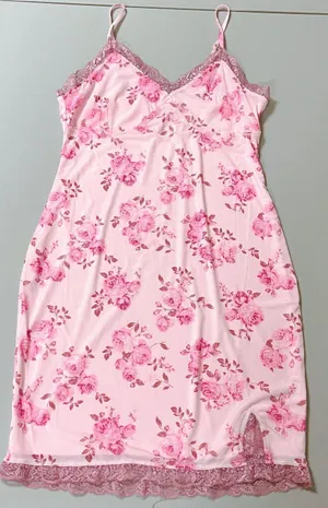 Pastel Pink Rose Roses Floral Lace Bodycon Mini Dress Size M 🌹✨ thumbnail 1