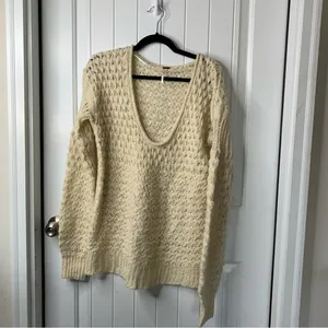 Free People cream wool open knit sweater crashing wave blogger‎ favorite XS thumbnail 4