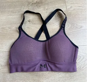 EUC Under Armour Women Sports Bra Purple Fitted Wireless Racerback size XS thumbnail 1