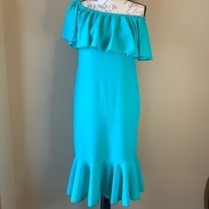 Lularoe Cici flounce ruffle stretch dress teal S thumbnail 2