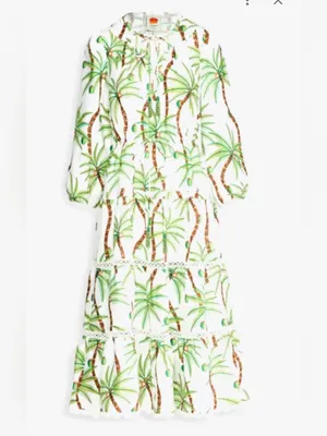 Farm Rio Bohemian Palm Tree Print Cotton Maxi Long Sleeve Dress Size Small thumbnail 2
