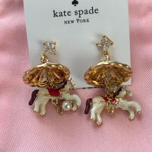NWOT kate spade Carousel Horse Drop Earrings in Red, Cream & Gold thumbnail 4