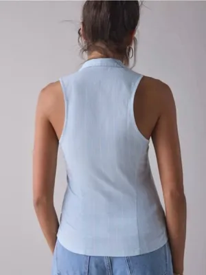 Urban Outfitters Light Blue Pinstripe Sleeveless Button-Down Top thumbnail 2
