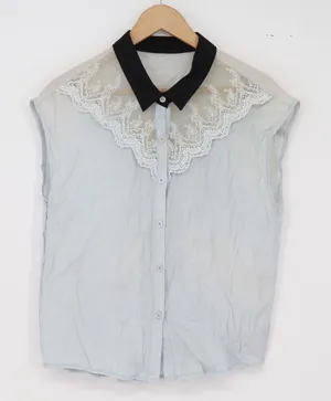 AS.C Top Womens M Sleeveless Button-Down Blue Lace Bib Contrast Collar Excellent thumbnail 1