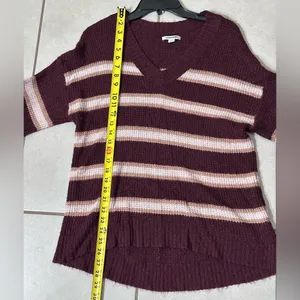 American Eagle Women‎ Burgundy Stripes Knit Pullover Sweater size Small thumbnail 8