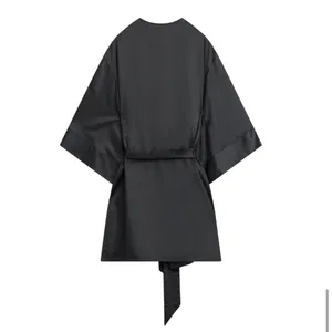 NWT ThirdLove short black silky tie robe, size OS thumbnail 3