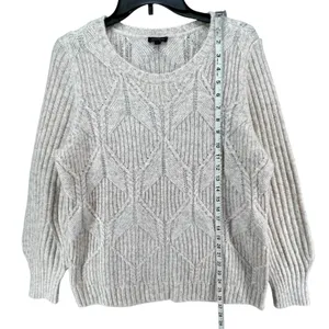 Talbots Sweater Womens XL‎ 0X Cream Diamond 3D Knit Pullover Cottage Fisherman thumbnail 7