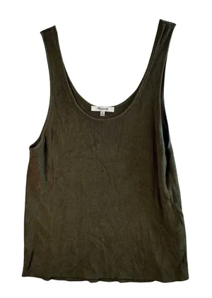 Madewell‎ Ribbed Tank Top Viscose Knit Dark Olive Green XL Summer Basic Capsule thumbnail 1