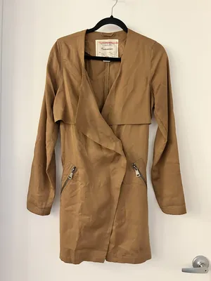 Anthropologie Cartonnier Draped Belted Dress Trench Coat in Copper Brown Size XS thumbnail 5
