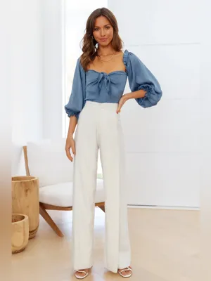 NEW Hello Molly Azure Skies Long Sleeve Tie Front Crop Top Blue Size Small/4 thumbnail 6