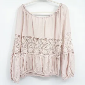 Free People Womens Blush‎ Pink Lace Inset Boho Gotta Love It Peasant Blouse XS thumbnail 7