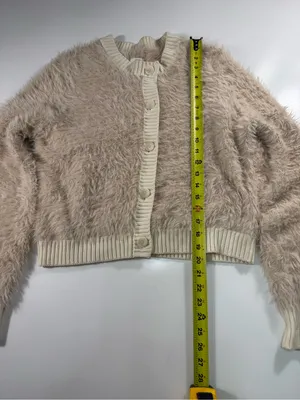 aerie Super Soft Cream Fuzzy Button-Front Cardigan thumbnail 3