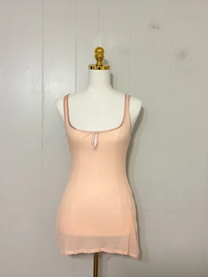 SKIMS Sheer Rib Mini Slip Dress XXS Villa Peach Pink Bodycon thumbnail 2
