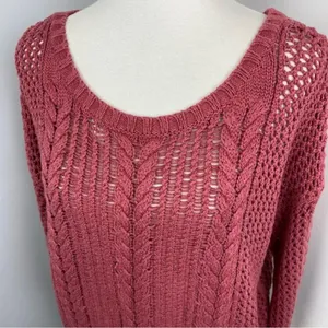 American Eagle Mauve Loose Knit Chunky Sweater Large Crew Neck thumbnail 2